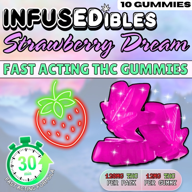FAST ACTING – Strawberry Dream Gummies – 120mg THC