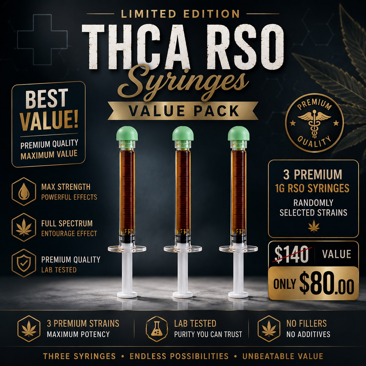 THCA RSO Syringes - Full Spectrum VALUE PACK | 3x Syringes